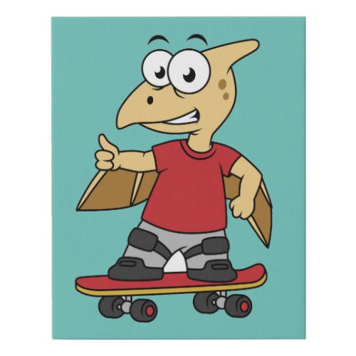 Illustration Of A Pterosaur Skateboarding Faux Canvas Print