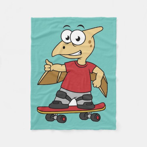 Illustration Of A Pterosaur Skateboarding Fleece Blanket