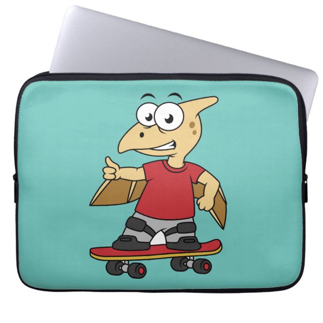 Illustration Of A Pterosaur Skateboarding. Laptop Sleeve (Front)