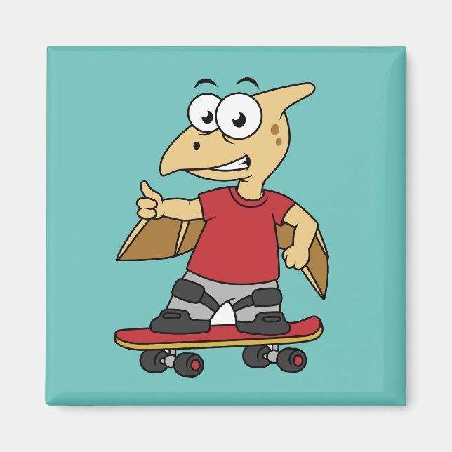 Illustration Of A Pterosaur Skateboarding. Magnet (Front)