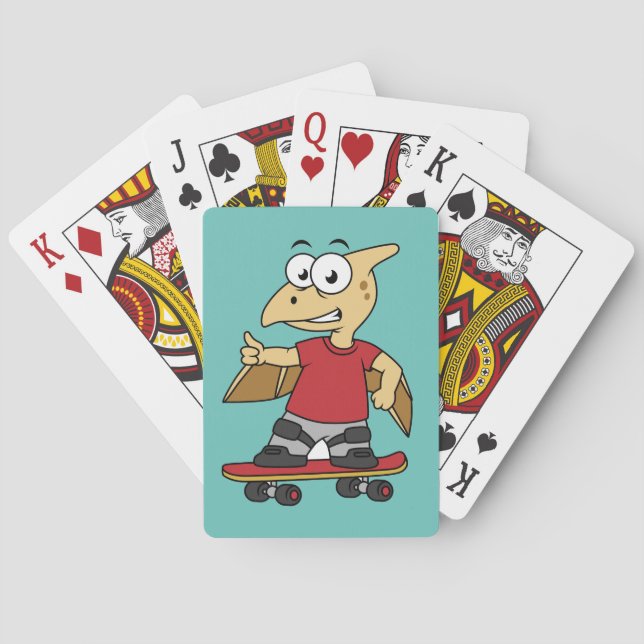 Illustration Of A Pterosaur Skateboarding. Poker Cards (Back)