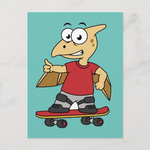 Illustration Of A Pterosaur Skateboarding Postcard