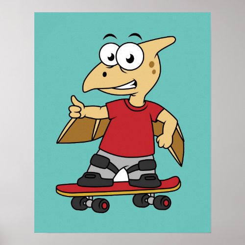 Illustration Of A Pterosaur Skateboarding Poster