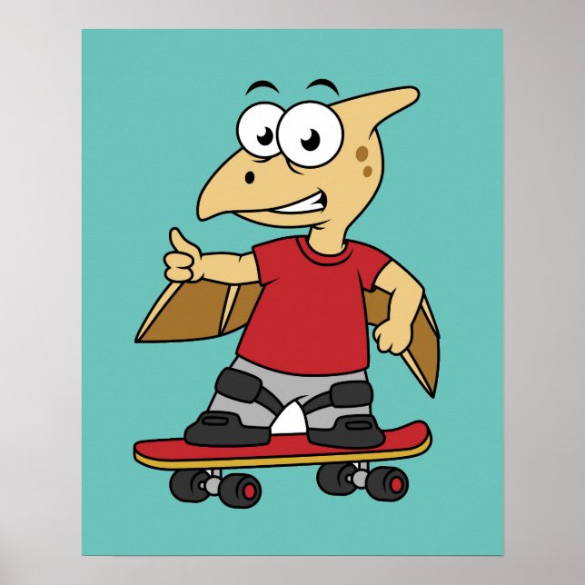 Illustration Of A Pterosaur Skateboarding. Poster (Front)