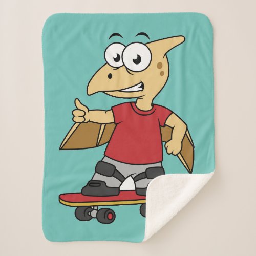 Illustration Of A Pterosaur Skateboarding Sherpa Blanket
