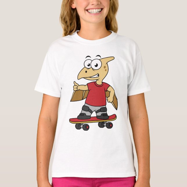 Illustration Of A Pterosaur Skateboarding. T-Shirt (Front)
