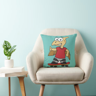 Illustration Of A Pterosaur Skateboarding. Throw Pillow