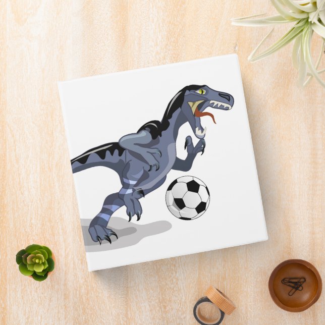Illustration Of A Raptor Dinosaur Playing Soccer. 3 Ring Binder (In Situ)