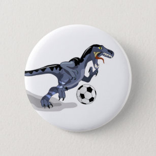 Illustration Of A Raptor Dinosaur Playing Soccer. Button
