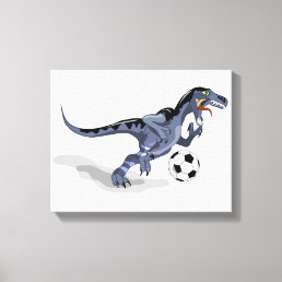 Illustration Of A Raptor Dinosaur Playing Soccer. Canvas Print