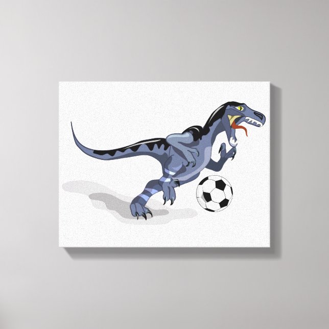Illustration Of A Raptor Dinosaur Playing Soccer. Canvas Print (Front)