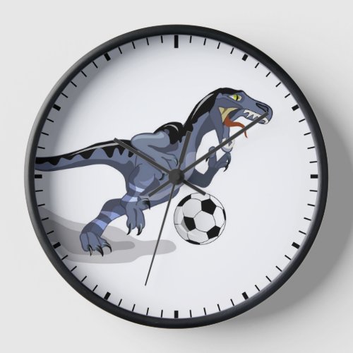 Illustration Of A Raptor Dinosaur Playing Soccer Clock