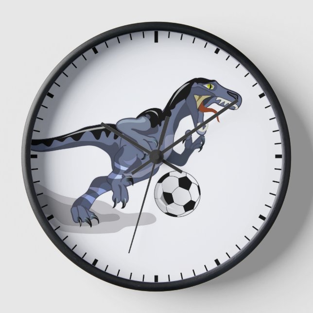 Illustration Of A Raptor Dinosaur Playing Soccer. Clock (Front)