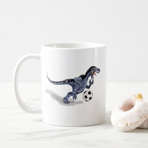 Illustration Of A Raptor Dinosaur Playing Soccer Coffee Mug