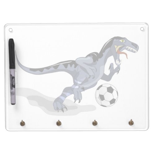 Illustration Of A Raptor Dinosaur Playing Soccer Dry Erase Board With Keychain Holder