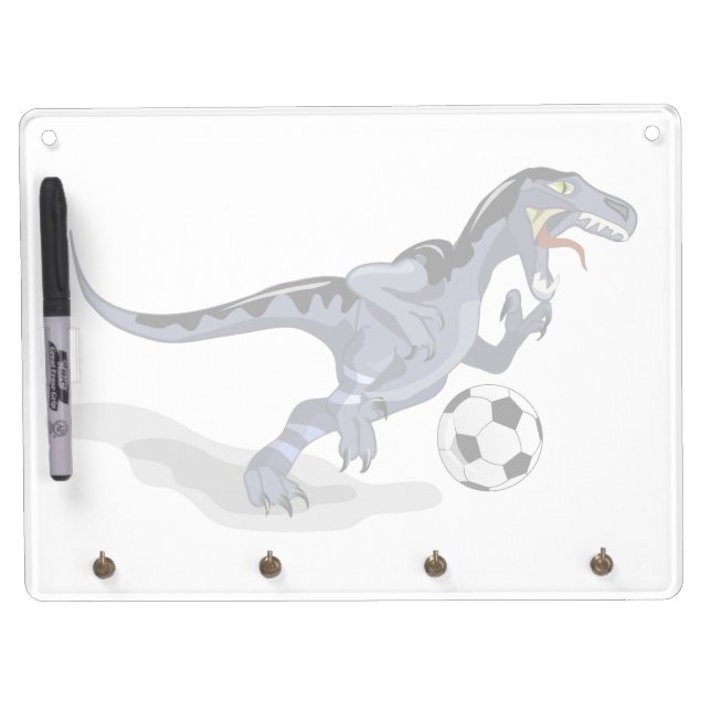 Illustration Of A Raptor Dinosaur Playing Soccer. Dry Erase Board With Keychain Holder (Front)