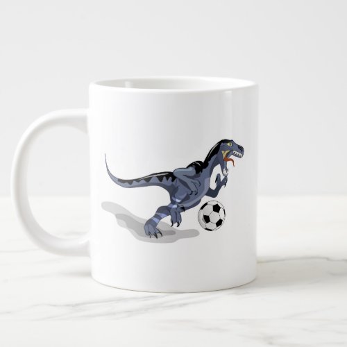 Illustration Of A Raptor Dinosaur Playing Soccer Giant Coffee Mug