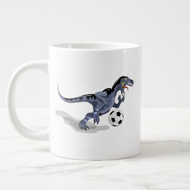 Illustration Of A Raptor Dinosaur Playing Soccer. Giant Coffee Mug (Left)