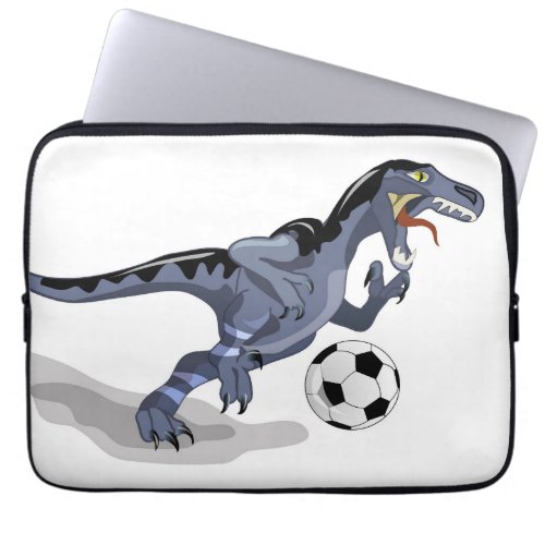 Illustration Of A Raptor Dinosaur Playing Soccer Laptop Sleeve