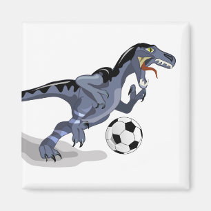 Illustration Of A Raptor Dinosaur Playing Soccer. Magnet