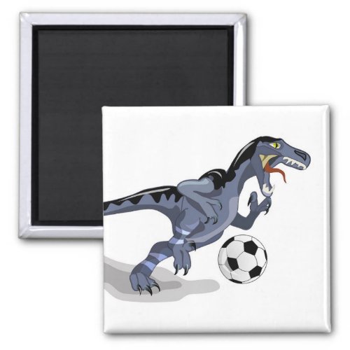 Illustration Of A Raptor Dinosaur Playing Soccer Magnet