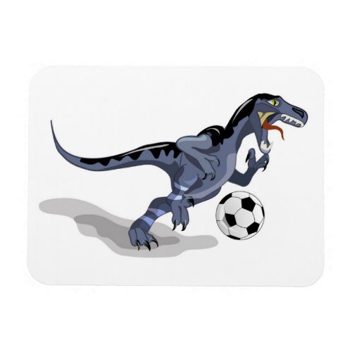 Illustration Of A Raptor Dinosaur Playing Soccer Magnet