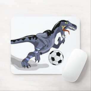 Illustration Of A Raptor Dinosaur Playing Soccer. Mouse Pad