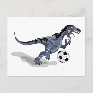Illustration Of A Raptor Dinosaur Playing Soccer. Postcard