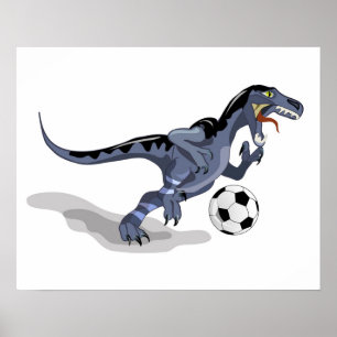 Illustration Of A Raptor Dinosaur Playing Soccer. Poster