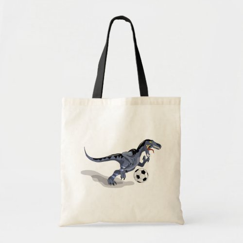 Illustration Of A Raptor Dinosaur Playing Soccer Tote Bag
