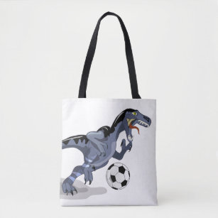 Illustration Of A Raptor Dinosaur Playing Soccer. Tote Bag