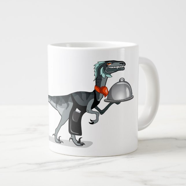 Illustration Of A Raptor Food Waiter. Giant Coffee Mug (Front Right)