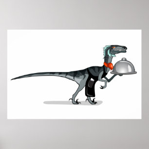 Illustration Of A Raptor Food Waiter. Poster