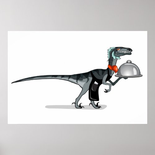 Illustration Of A Raptor Food Waiter Poster