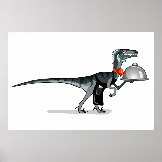 Illustration Of A Raptor Food Waiter. Poster (Front)