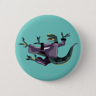 Illustration Of A Raptor Performing Karate. Button