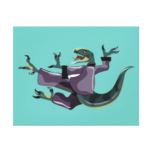 Illustration Of A Raptor Performing Karate. Canvas Print