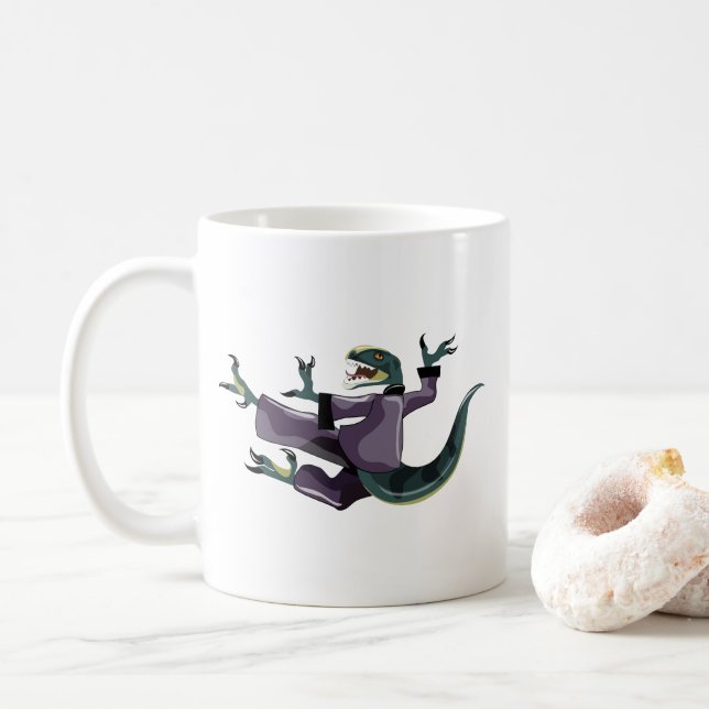 Illustration Of A Raptor Performing Karate. Coffee Mug (With Donut)