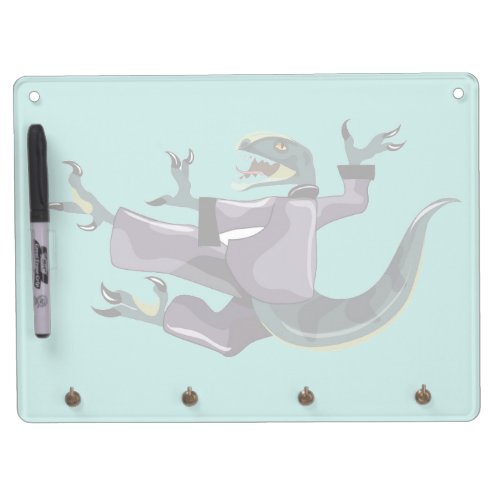 Illustration Of A Raptor Performing Karate Dry Erase Board With Keychain Holder