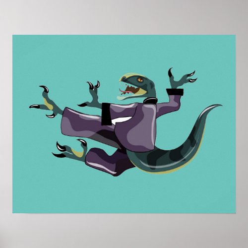 Illustration Of A Raptor Performing Karate Poster