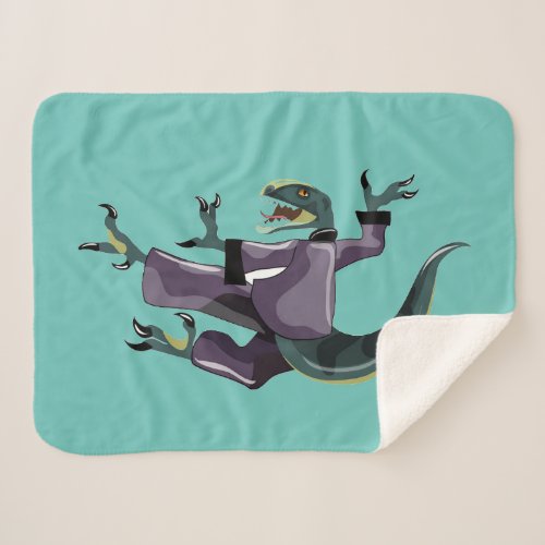 Illustration Of A Raptor Performing Karate Sherpa Blanket