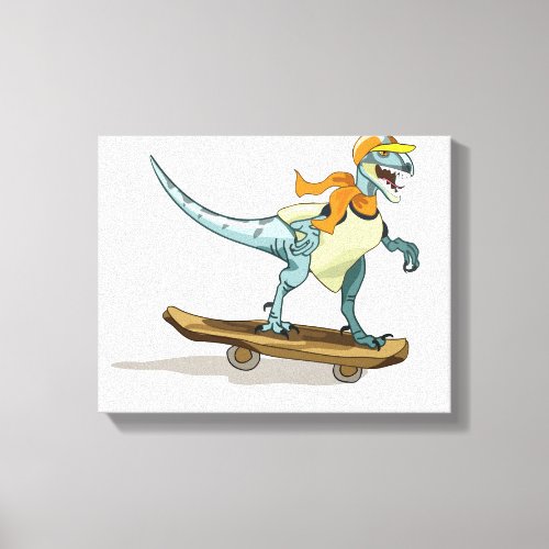 Illustration Of A Raptor Skateboarding Canvas Print