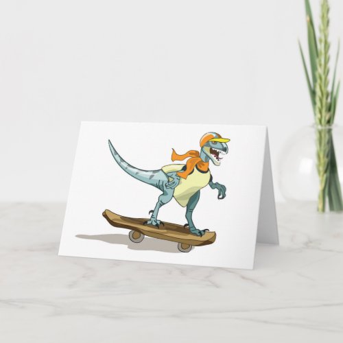 Illustration Of A Raptor Skateboarding Card