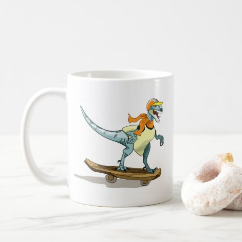 Illustration Of A Raptor Skateboarding Coffee Mug