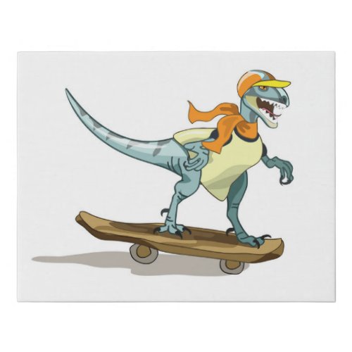 Illustration Of A Raptor Skateboarding Faux Canvas Print