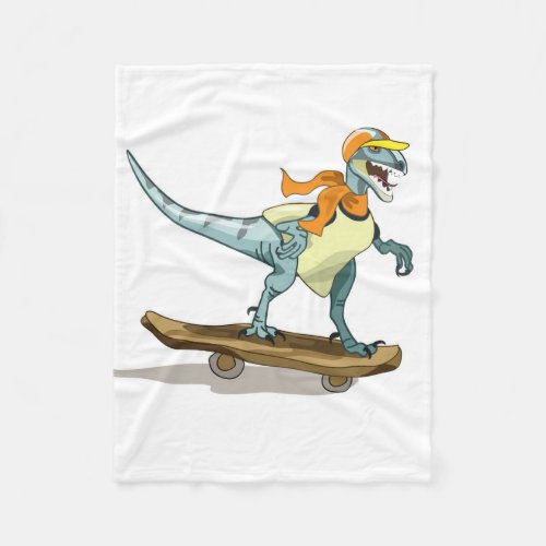 Illustration Of A Raptor Skateboarding Fleece Blanket