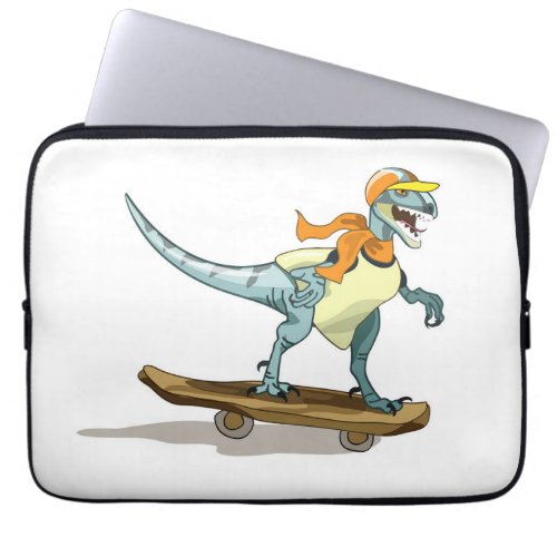 Illustration Of A Raptor Skateboarding Laptop Sleeve