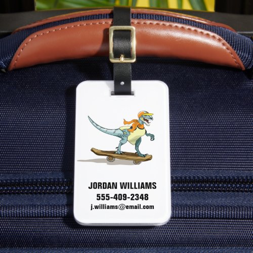Illustration Of A Raptor Skateboarding Luggage Tag