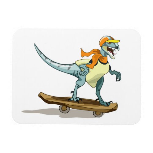 Illustration Of A Raptor Skateboarding Magnet