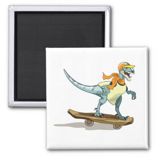 Illustration Of A Raptor Skateboarding Magnet